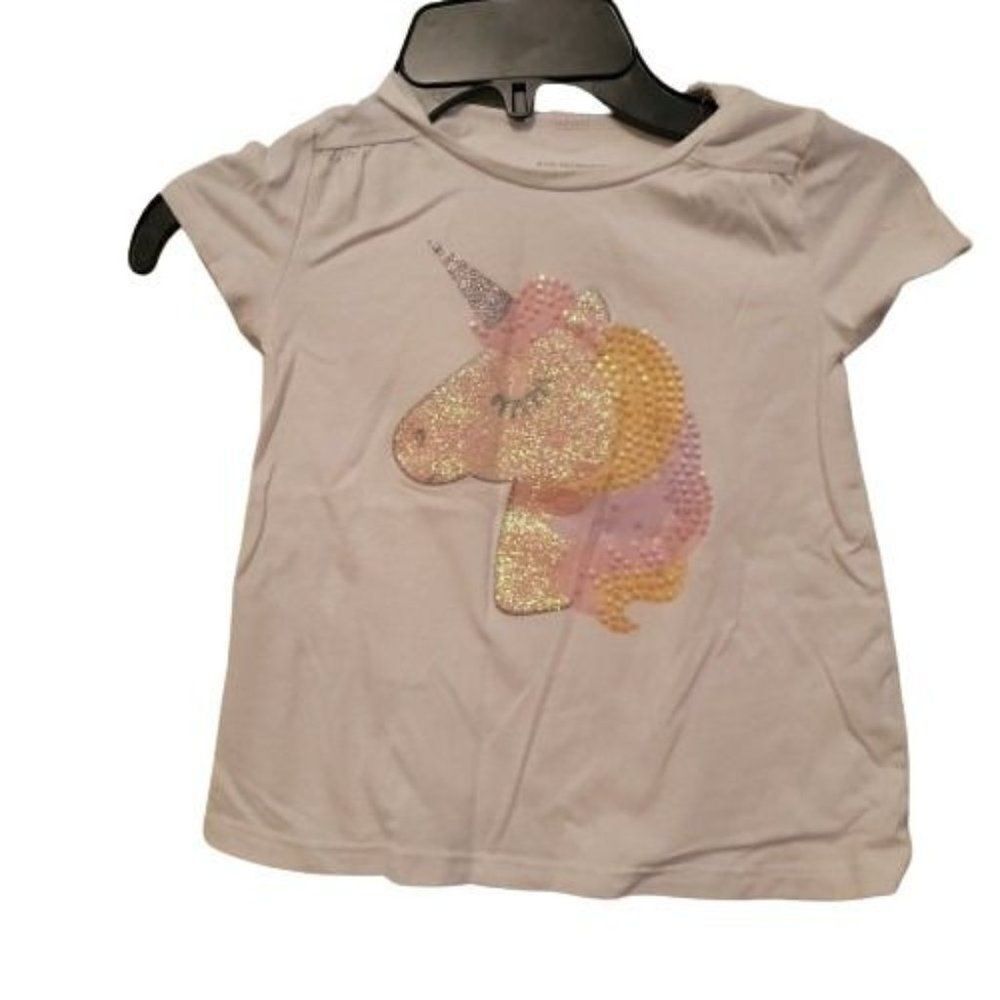 The Children's Place Girls White Sequin Unicorn Cap Sleeve T-Shirt Size 4T